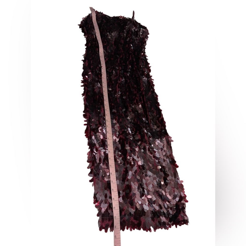 Avec Les Filles Sequin Square Neck Midi Burgundy Dress Size 2 - Picture 4 of 6